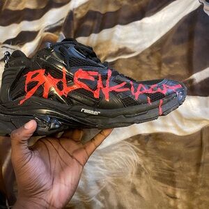 Balenciaga Men's Black and Red Graffiti Sneakers